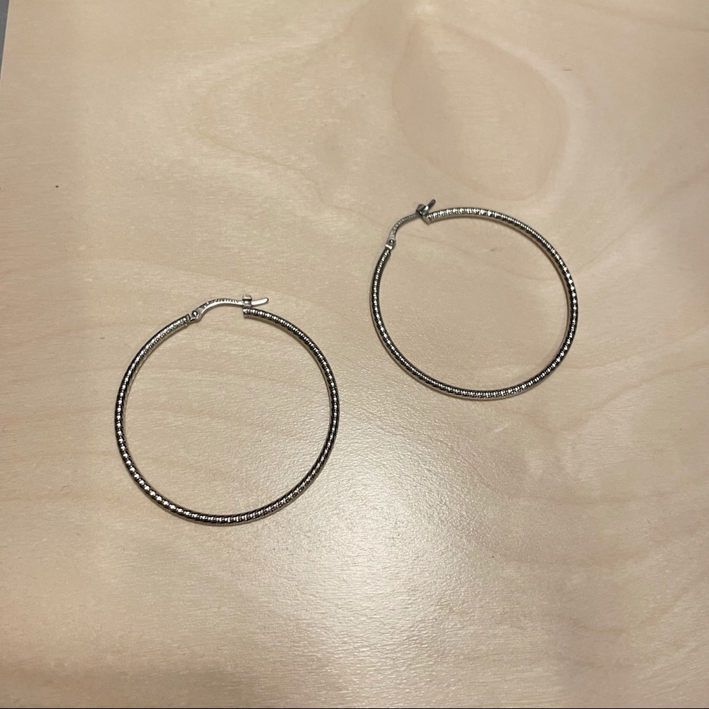 Solid 925 Silver Large Hoop Earrings Italy